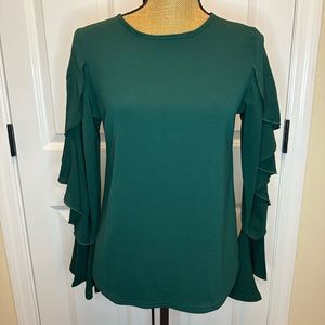 Boohoo Green Ruffle Long Sleeve Blouse size 4